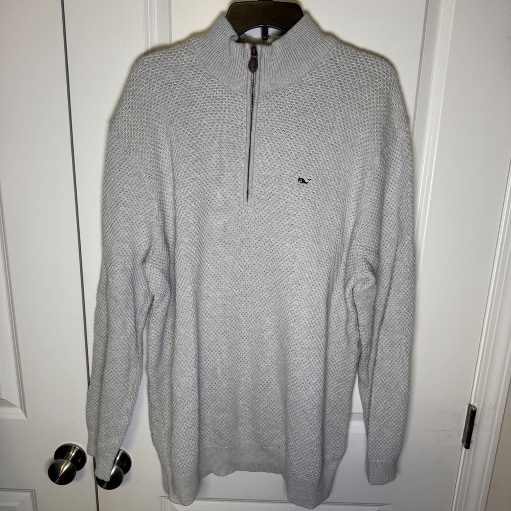 Vineyard Vines Mens XXL Gray 100% Cotton Quarter Zip Textured Pullover Sweater